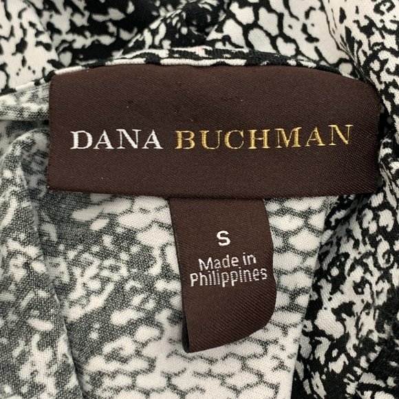 Dana Buchman Sleeveless Blouse Snake Print Black White Small Cowl Neck Gold Pins - Picture 3 of 15